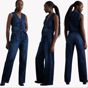 AE77 Premium Denim Pleated Trouser Organic Wide Leg Dark Wash size 12 AEO